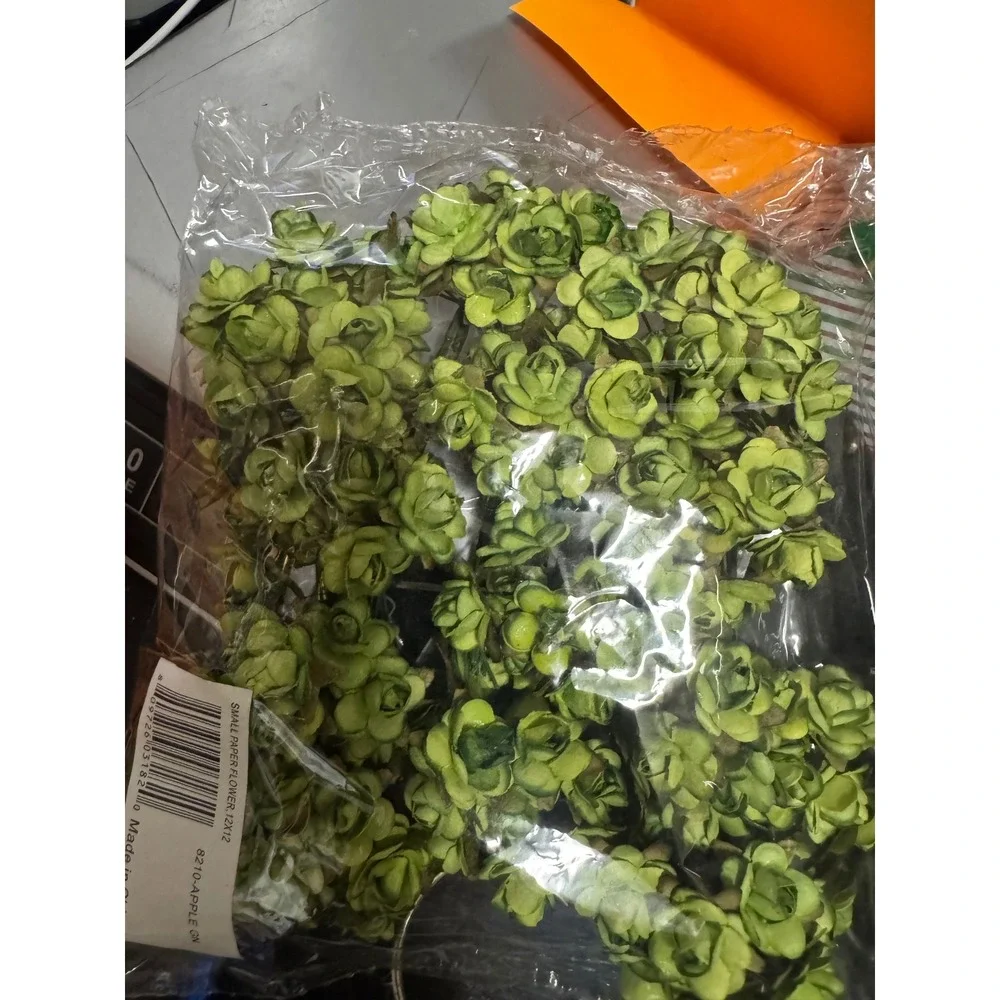 144 Apple Green Small Paper Flowers Roses Wire Stems 8210-APPLE favors‎ crafts